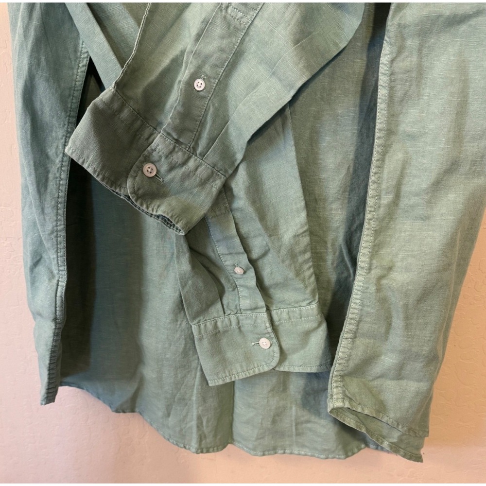 American Eagle Shirt Men XXL Green Mandarin Collar Button Down Linen Blend‎ NWOT - Picture 9 of 11